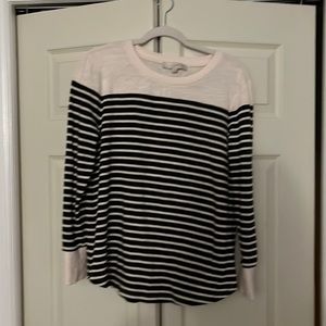 Loft Olive and Beige striped henley, size large, never worn